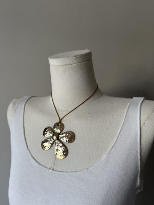 Gold Flower Statement On Gold Satin Necklace