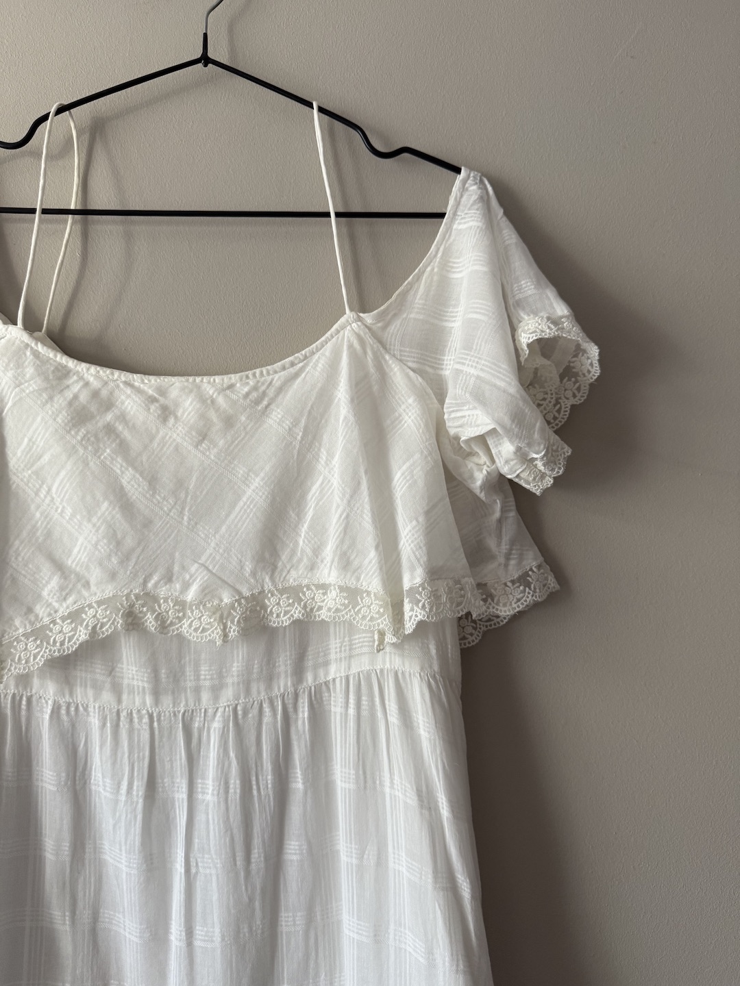 White Old Khaki Cotton Dress (M) - Image 4
