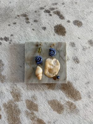 Blue and Gold Shell Earrings