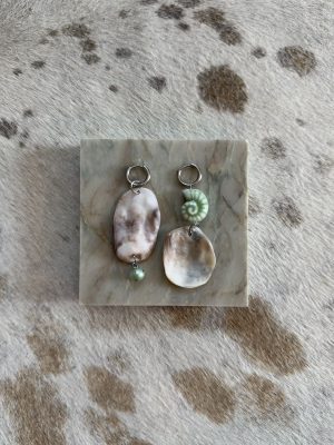 White and Green Earrings