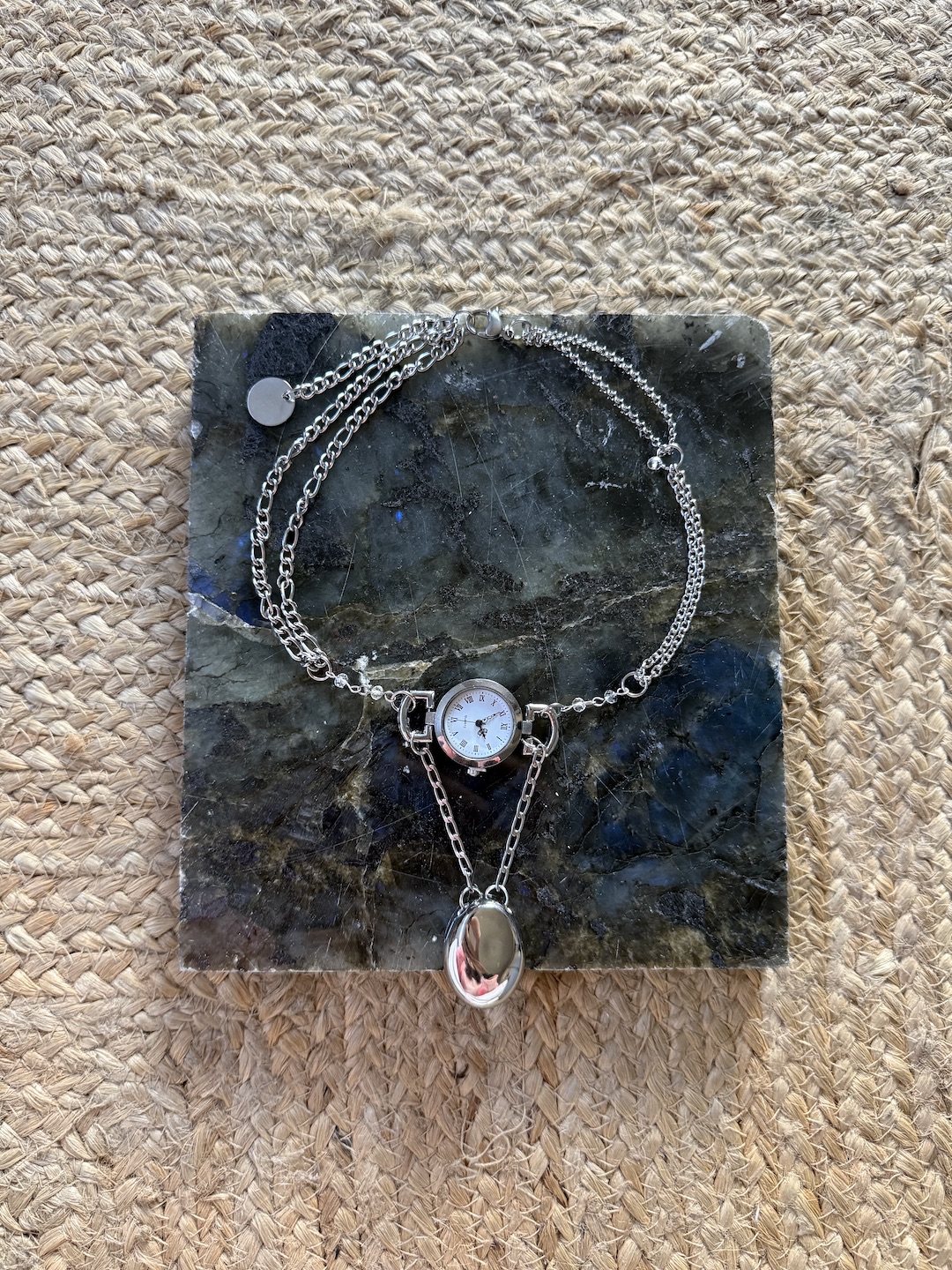 Silver Clock Necklace