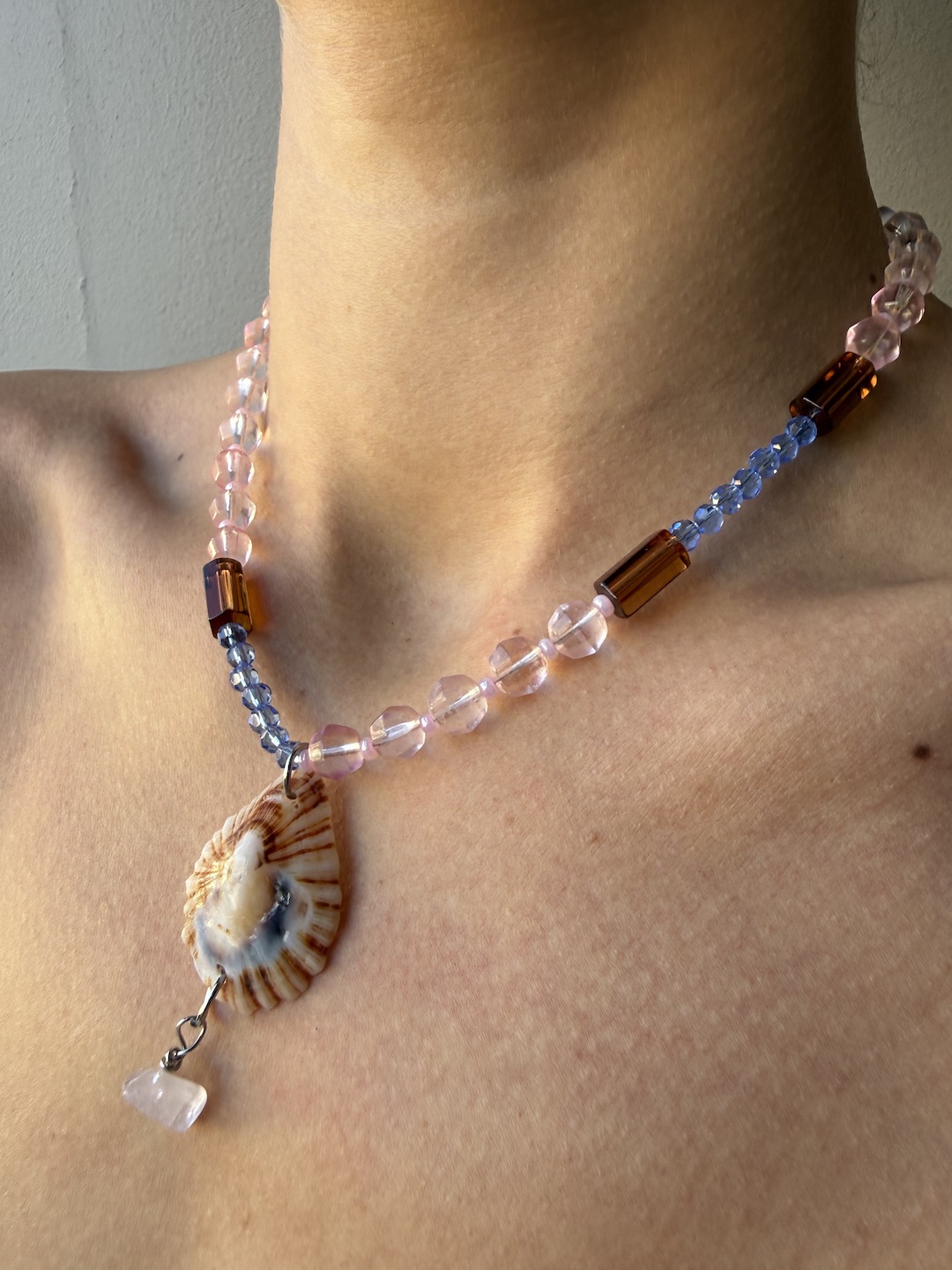 Pink and Blue Shell Necklace - Image 2