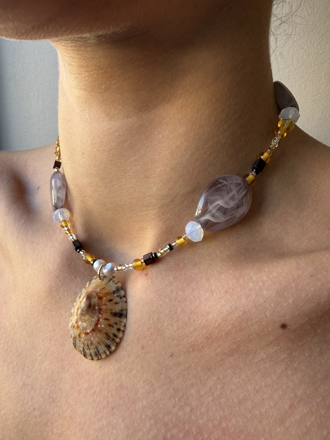 Gold and Grey Shell Necklace - Image 2