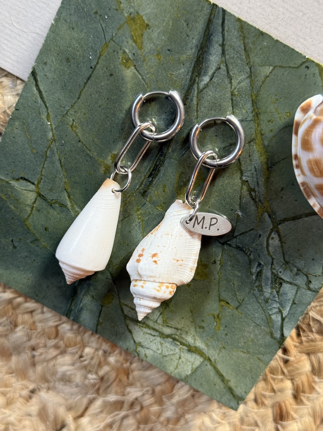Silver and White Shell Earrings - Image 2