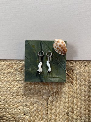 Silver and White Earrings