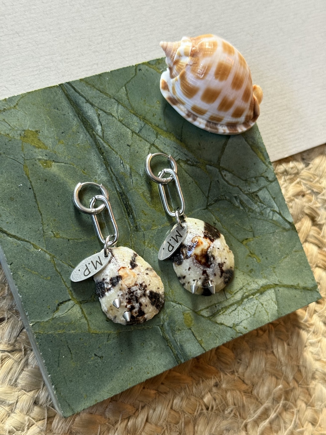 Silver Spike Shell Earrings - Image 2