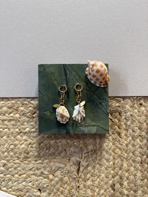 Gold and White Shell Earrings