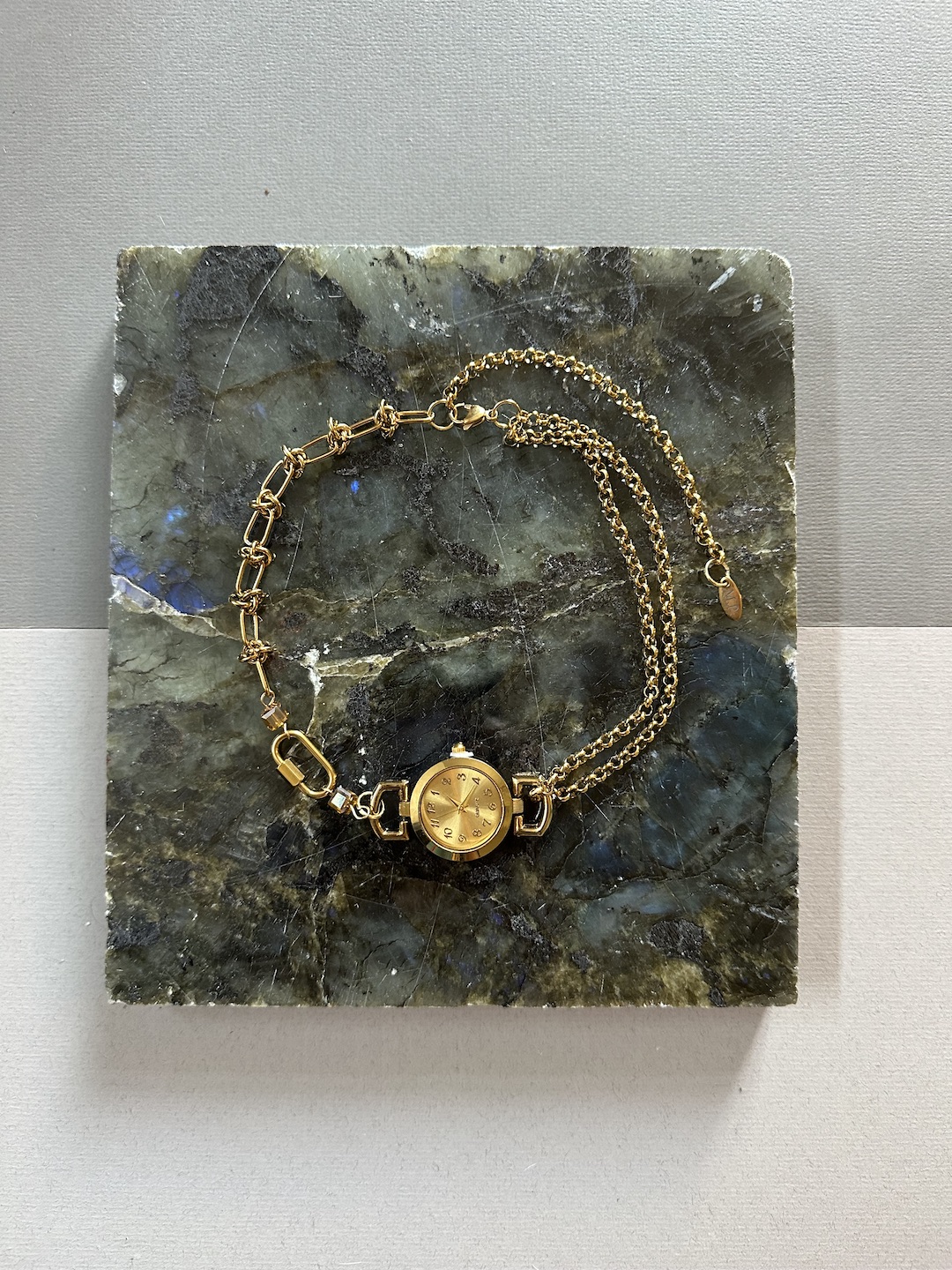 Gold Clock and Chinese Crystal Necklace