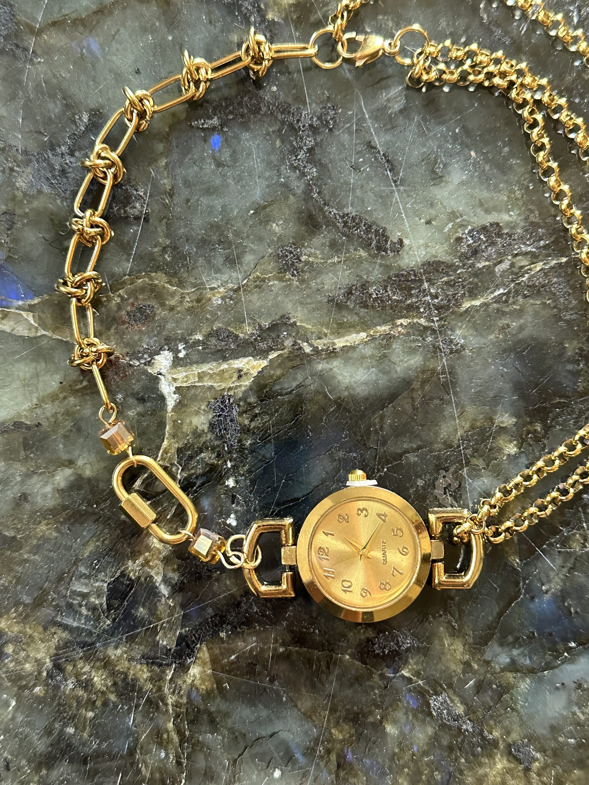 Gold Clock and Chinese Crystal Necklace - Image 2