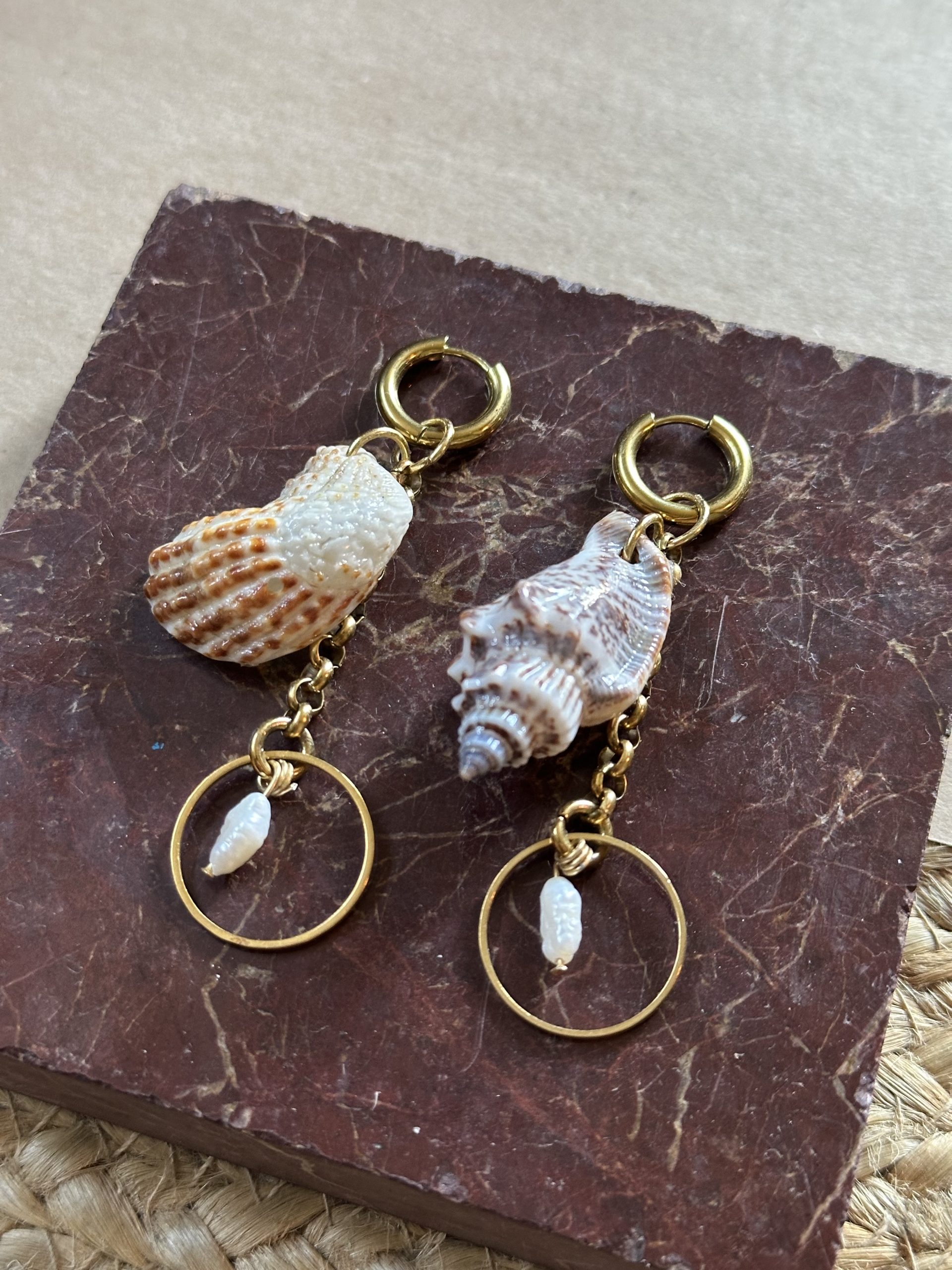 Mix Shell and Freshwater Pearl Earrings - Image 2