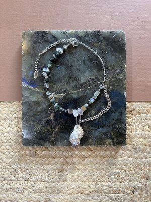 Silver Gemstone and Whelk Necklace