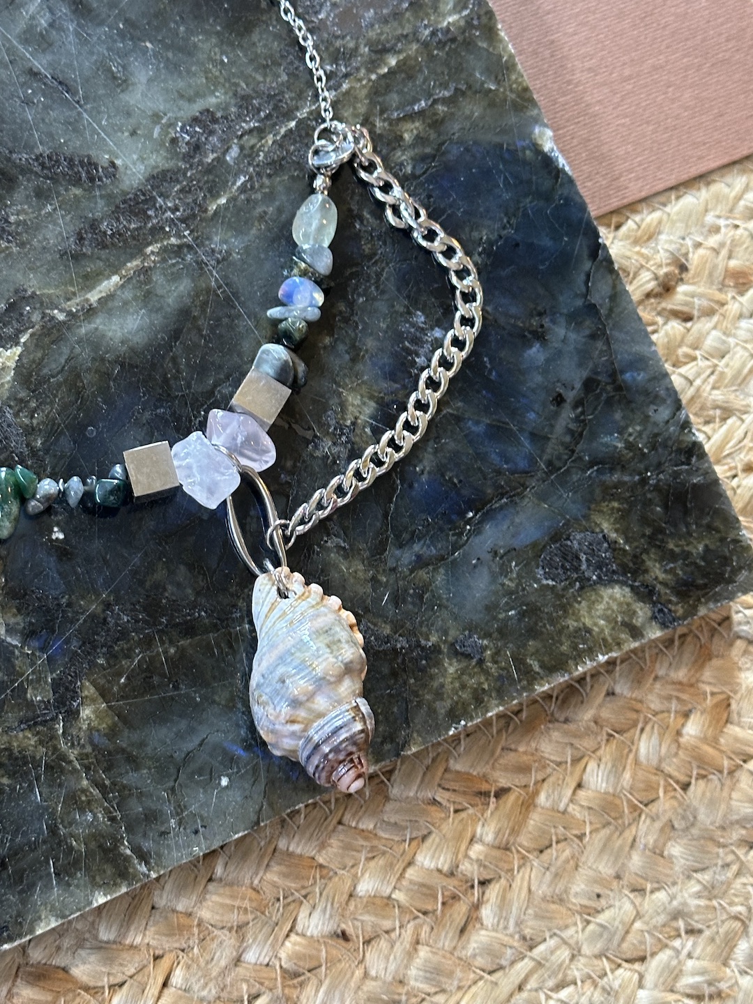 Silver Gemstone and Whelk Necklace - Image 4