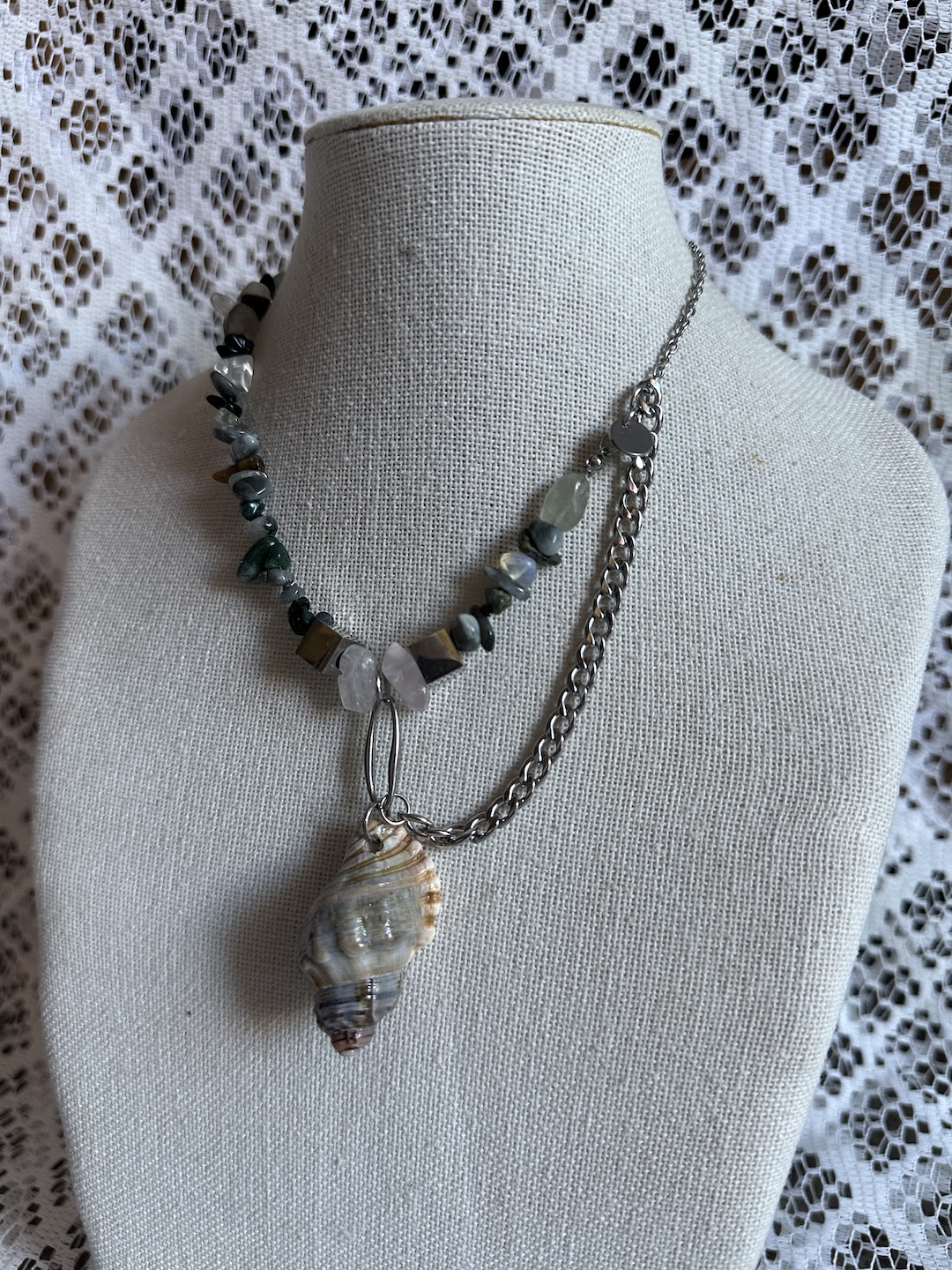 Silver Gemstone and Whelk Necklace - Image 2